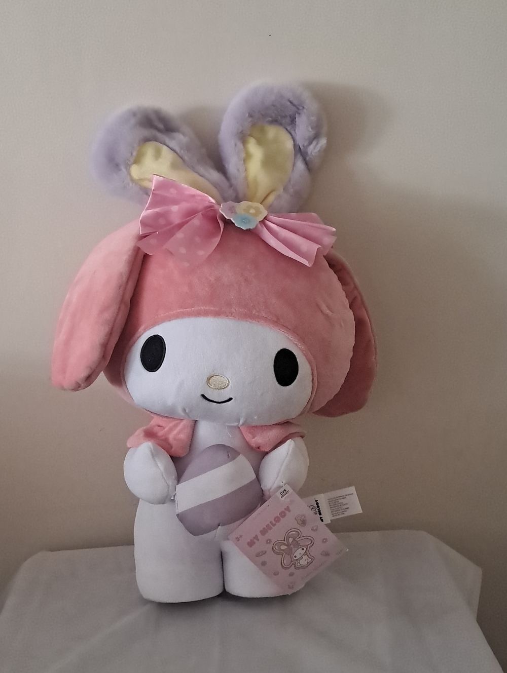 Hello Kitty My Melody Pink and Purple Bunny Plush with Yellow Inner Ear Accents